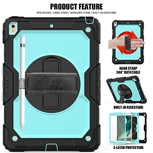 Case for iPad pro 10.5 2017/iPad air 3 10.5 2019 with 360 degree rotatable Folding stand,Trendy Shockproof case with Wrist Strap and Shoulder Strap - Image 2