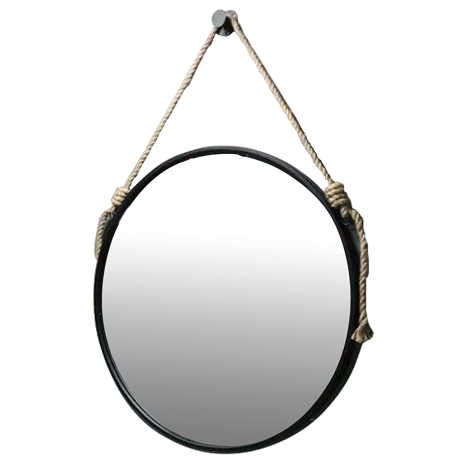 TYUHDUYUR Round Wall Mirror Hanging Mirror for with Rope Wall Decor Round Floating Mirror Bathroom Makeup Mirror Metal Frame with Hanging Chain Simple Style Black High-end / 50cm