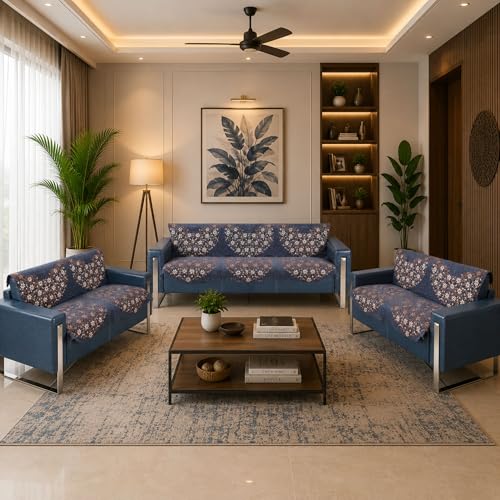 Image of Premium Chenille Woven Anti-Slip 7 Seater Sofa Cover | L-Shape Sofa Seat Protector for Living Room | Durable & Stylish Slipcover - Brown Phoolkari