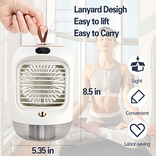 Image of 3 IN 1 Portable Air Conditioner - Sprayable Misting Humidification Cooling Fan,3600mAh USB Rechargeable, 3 Speeds and 90 Degree Pivoting Head with Night Light - Quiet Tabletop Fan for Home, Bedroom
