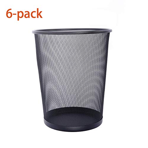 DESIGNA Wire Mesh Desk Trash Can, Round Waste Basket for Home Office, 6-Pack