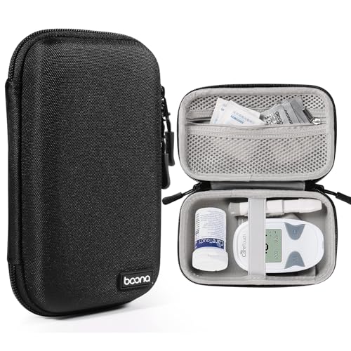 Diabetes Travel Case EVA Hard Shell Diabetic Supplies Bag Organizer for Blood Sugar Testing Kit, Glucose Monitor Kit with Meter, Glucose Test Strips, Lancets, Lancing Device, Alcohol Wipe (Black)