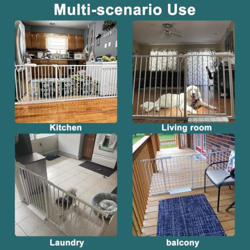 Image of ALLAIBB Extra Wide Pressure Mounted Baby Gate Walk Through Child Kids Safety Toddler Tension White Long Large Pet Dog Gates with Extension for doorways Kitchen (52.76-57.48 inch /134-146cm)
