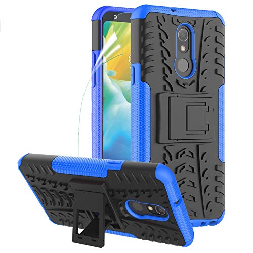 RioGree for LG Stylo 5 Case/Stylo 5 Plus + Phone Case with Screen Protector Kickstand for Men Women Boys Girls Durable Heavy Duty Shockproof Cover Skin TPU, Blue