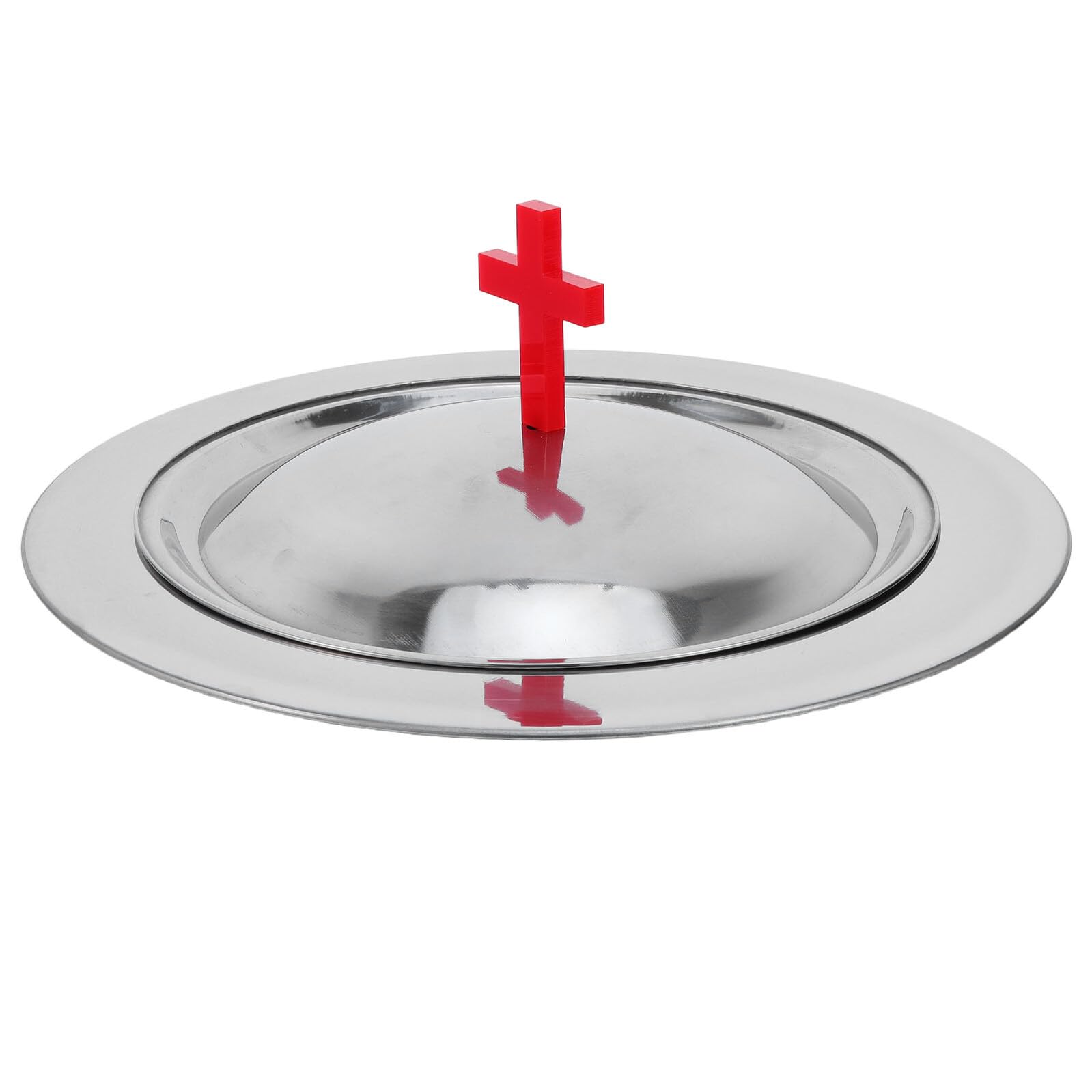 Gadpiparty Vassoio per la Comunione in Acciaio Inossidabile 30 CM con Coperchio e Copri Pane Rosso a Croce Piatto Sacro per Servizio Altare e Forniture per Cerimonie Religiose in Chiesa