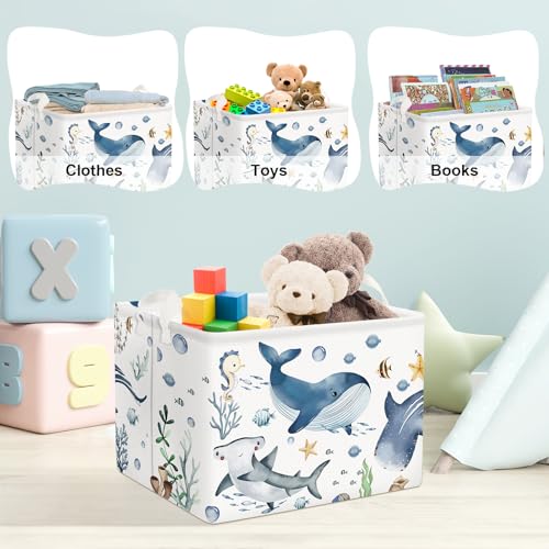 Clastyle CTS0259B 36L Sea Turtle Shark Baby Storage Basket Ocean Whale Fish Starfish Toy Book Shelf Basket Waterproof Pool Toy Beach Towel Bin Large Rectangle Collapsible Dirty Clothes Basket thumb #4