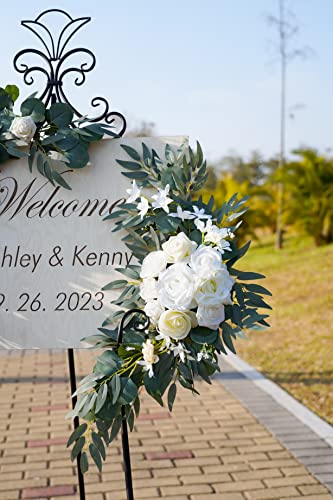 Ponatia Wedding Arch Flowers (Pack Of 2), Artificial White Wedding Flowers For Wedding Welcome Signs Decorations And Arch Flowers For Wedding Ceremony Reception (White & Ivory) #TOP5