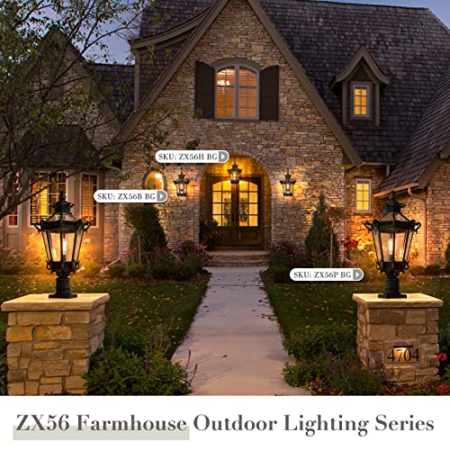 Zeyu Outdoor Front Porch Pendant Light - 20 Inch Farmhouse Exterior Hanging Lantern Light, Vintage Outdoor Chandelier With Clear Glass, Black Finish, Zx56H Bg #TOP1