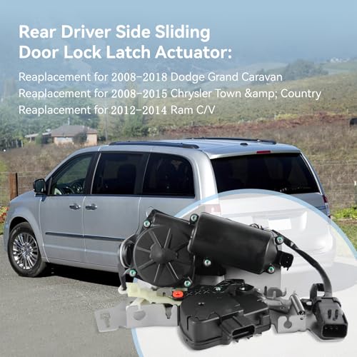 Image of 68030379AG 68030379AA Rear Left Door Lock Latch Actuator Fit for Chrysler Town & Country 2008-2015,Dodge Grand Caravan 2008-2018,Ram C /V 12-14 Rear Driver Side Door Latch Assembly 5020769AB,5020769AC
