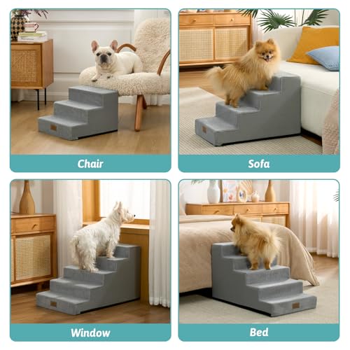 Image of COZY KISS Dog Stairs for Small Dogs 11.7 inch H, 3-Step Gentle Incline Pet Step for Couch Chiars, Right-Angle Dog Ramp for Puppy Doggie Senior Cats, 15.7x17.7x11.7 Inch, Grey