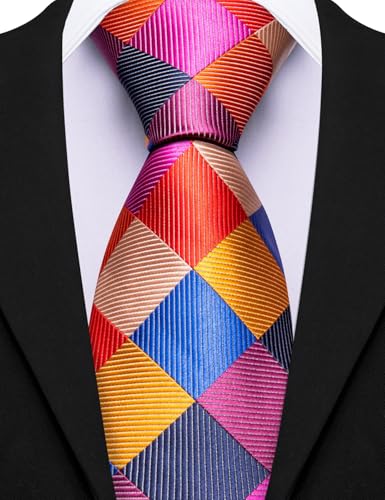 Image of Barry.Wang Mens 6 PCS Ties Silk Striped Paisley Check Floral Necktie Silky Woven Wedding Business Party Ties 3.34 inch
