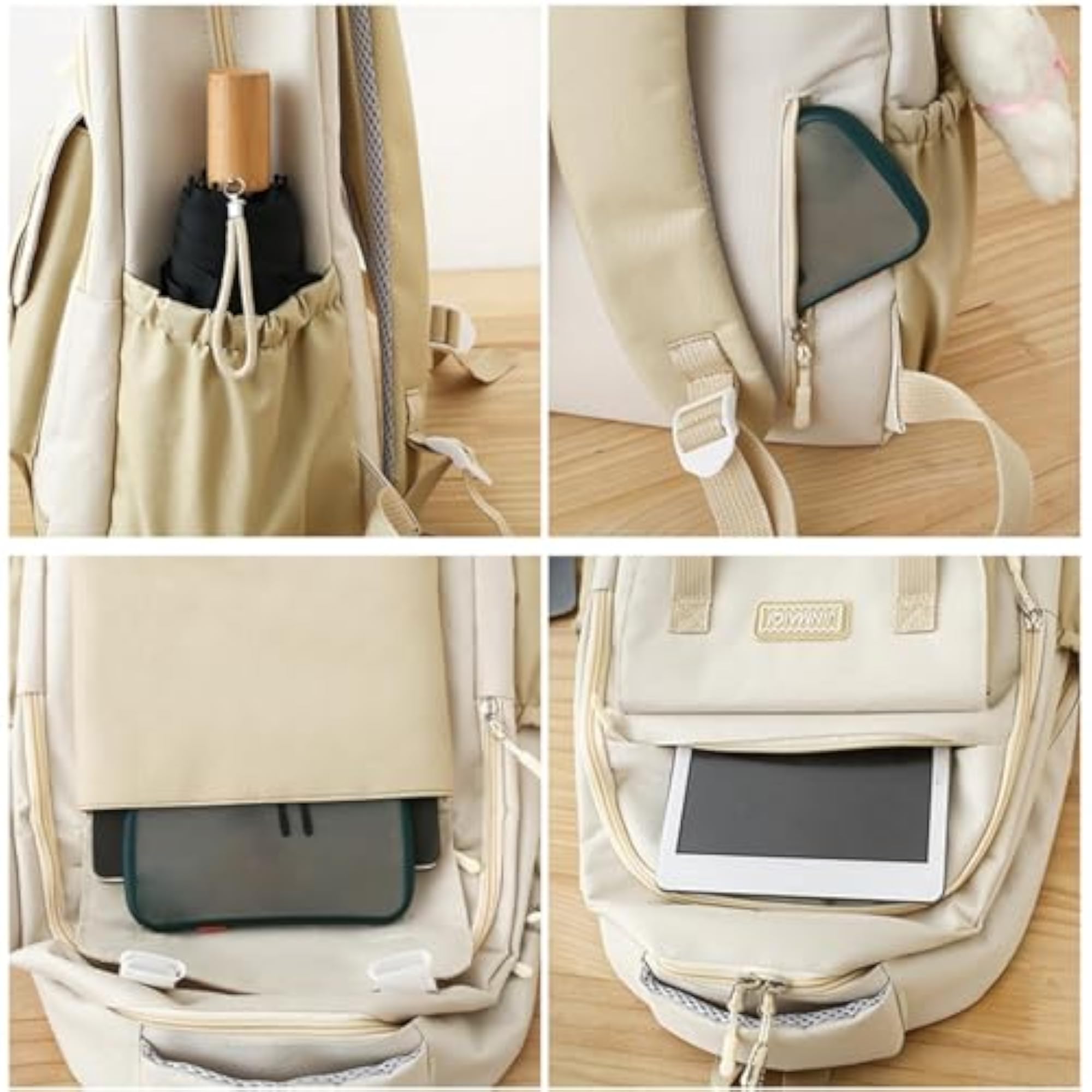 Canvas School Bags Set with Pencil Pouch, Beige