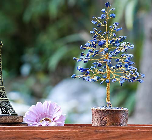 Zaicus Lapis Lazuli Tree Crystal Tree of Life Bonsai Money Tree Blue Stone Tree Chakra Tree Handmade Gift Good Luck Tree Prosperity Stones for Home Office Decorations Ornament Golden Wire 7-8 Inch