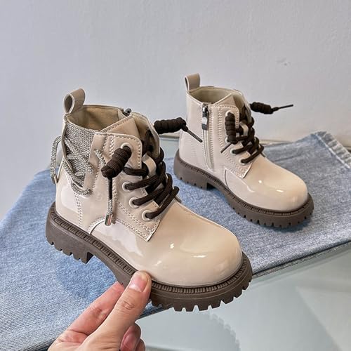 Girls Ankle Boots Lace Up Riding Boots PU Leather Side Zipper Lug Sole Ankle Booties Walking Shoes 4-11 Years3