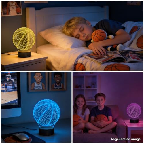 Image of FULLOSUN Basketball 3D Night Light Birthday Gift, Light Up Basketball 3D Illusion Lamp with Remote Control 16 Colors, Mothers Father Gifts Changing Sport Fan Room Decoration Boy Girl
