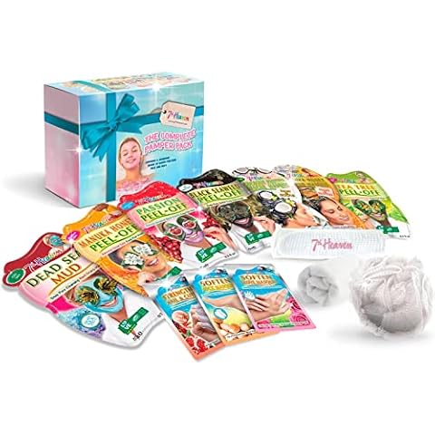 7th Heaven ‘The Complete Pamper Pack’ Skincare Gift Set - Contains a Variety of Face, Hair and Body Masks with an Exfoliating Body Puff, Headband and Soft Cleansing Face Cloth Cover