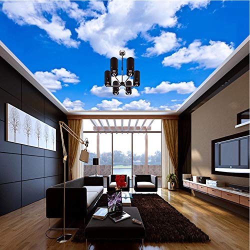 Pbldb Ceiling Mural Custom 3D Photo Wallpaper Blue Sky and White Clouds Wall Mural Wall Paper for Living Room Ceiling Contact Papers-450X300Cm
