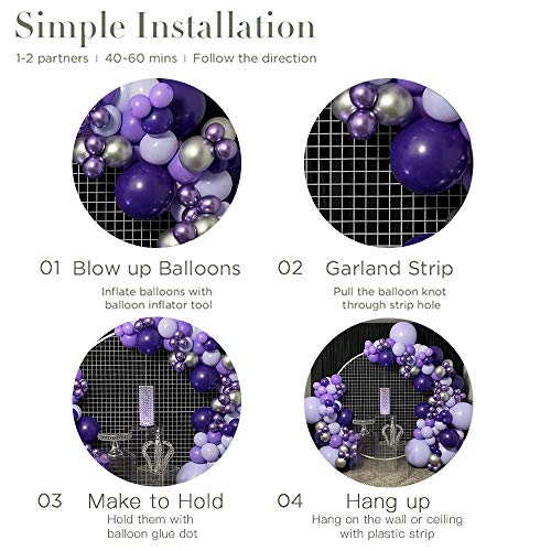 Macaron Purple Balloon Arch Garland Kit-Macaron Purple Balloon Metallic Purple Balloon 133Pcs for Birthday,Gender Reveal,Baby Shower,Wedding,Engagement,Christmas and Bachelor Party Decoration