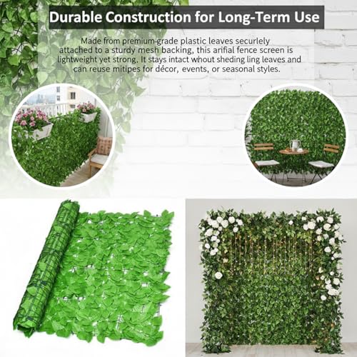 Image of Artificial Faux Ivy Leaf Mat - 1m x 3m Light Green Privacy Fence Panel for Wall Decor, Vertical Garden, Balcony & Backdrop Decoration