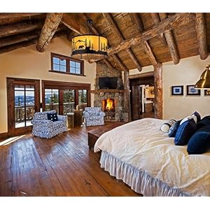 Tochic rustic farmhouse chandeliers for dining room 6 lights black ceiling light fixture western vintage drum chandelier with forest bear elk for bedroom living room entryway foyer d 28 in  urban country home decor