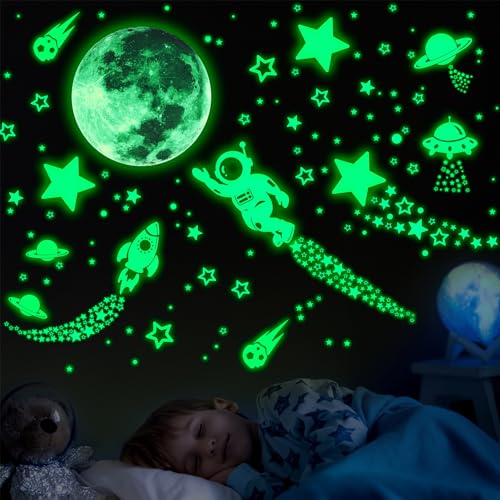 ECHOCUBE 1503Pcs Luminoso Pegatinas de Pared Luna Estrellas Puntos para Niños Infantil Fluorescente Adhesivos Decoración para Dormitorio, Set de Pegatinas que Brillan en la Oscuridad (Verde)