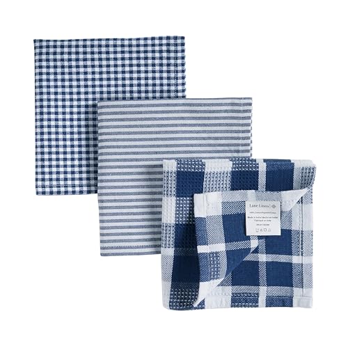 Image of LANE LINEN 100% Cotton Kitchen Dish Cloths, Ultra Soft Absorbent Quick Drying Dish Towels, Multiweave Wash Cloths Dish Towel Sets, 12x12 Inches, 12 Pack - Navy