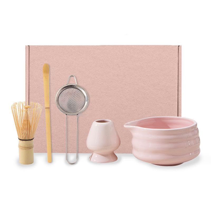 Meshverse Premium Japanese 5-Piece Matcha Tea Ritual Set with Ceramic Bowl, Bamboo Whisk, Whisk Holder, Bamboo Scoop & Sifter, Traditional Tea Set, Gift for Matcha Lovers - Pearl Cotton Color 1