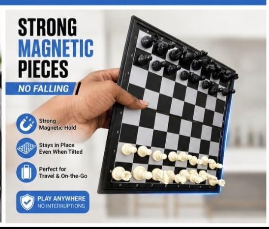 Image of Premium Plastic Magnetic Chess Board Set 12 x 12 Inch, Folding Travel Chess Set, Strong Magnetic Chess Pieces, Portable Board Game with Storage for Kids, Adults & Family
