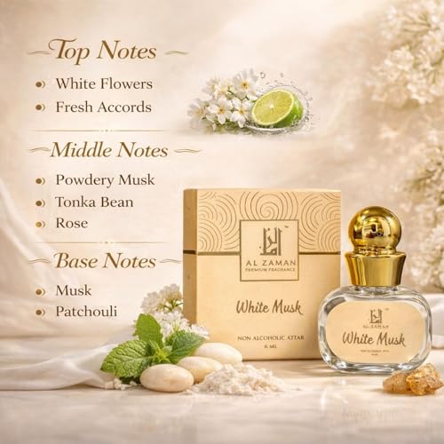 Image of White Musk Attar for Men & Women | Arabic & French Blend | White Floral, Fresh Accord, Musk, Fragrance Notes | Long-Lasting Non-Alcoholic Roll-On Attar | Ideal Gift | 6ML