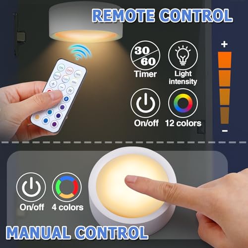 Image of Apipi Magnetic Locker Light - Timer Control LED Puck Light, Multi-Colors Changeable and Battery Powered, Easy On /Off for Locker Decoration, 2 Pcs