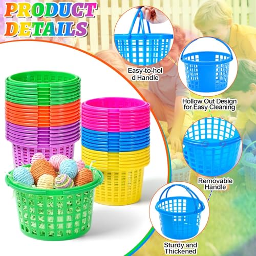 APUDWN 48 Pcs Plastic Mini Easter Baskets Bulk with Handles and 240g Grass, Colorful Small Egg Hunt Baskets Easter Grass Filler Stuffers for Spring Theme Party Favors Gifts Egg Hunt Supplies by APUDWN - Image 3
