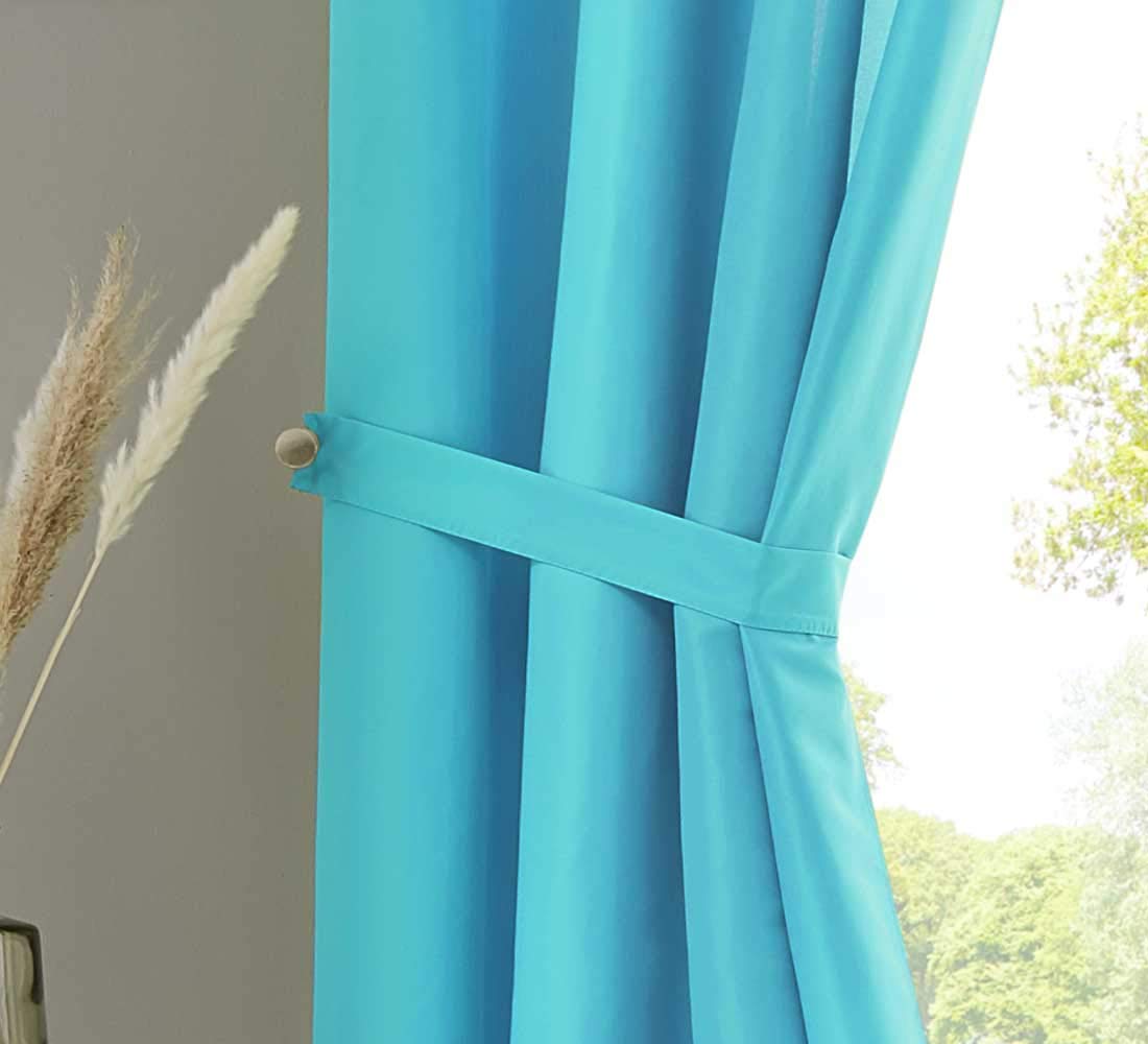 Gardinenbox 2er Set Vorhänge Schal Schlaufen Nastro Arricciato microraso Traslucido Tinta Unita Opaco, 100% Poliestere, Turchese, HxB 245x140 cm