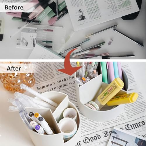 NowExp 3-Compartment White Plastic Pen & Pencil Holder - Image 6