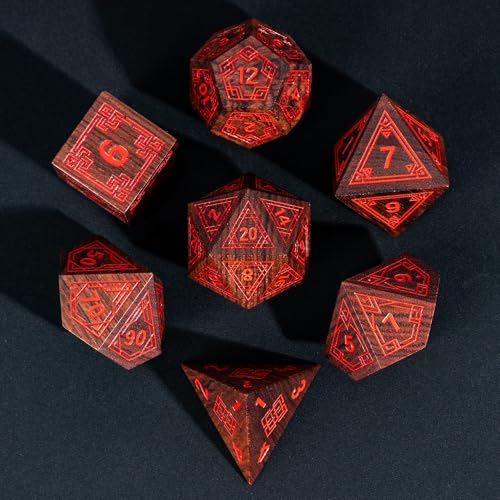 HDdais 7Pcs DND Dice Set, Wooden Polyhedral D&D Dice Set with Metal Box for Role Playing Tabletop Games (Bubinga Wood)