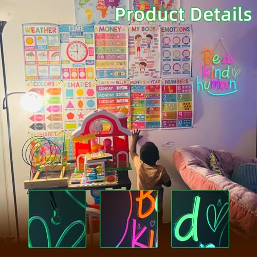 Image of LED Neon Signs for Wall Decor Be a Kind Human Colorful Letter Inspirational Words Neon Light USB Powered Dimmable Light up sign for Bedroom Home Party Gift Class Room Decor