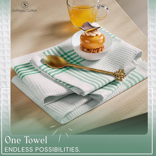 Image of Waffle White & Multi Colors Kitchen Towels Set of 4, 100% Cotton, 16x26 inches, Quick Dry Dishcloths, Ideal Dish Towel for Drying, Wiping - Indigo Blue, Red, Dark Green, Burgundy