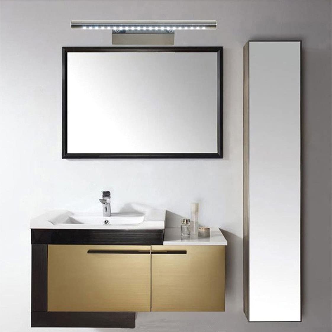 Lampada specchio bagno, Lampada specchio LED - Lampada parete armadietto trucco in acciaio inossidabile cromato illuminato con interruttore cavo, Lampada specchio IP44 per, Bianco naturale 4000K