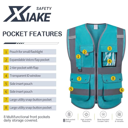 Image of XIAKE Reflective Safety Vest for Men & Women High Visibility Class 2 Vest with Pockets Meets ANSI Standards