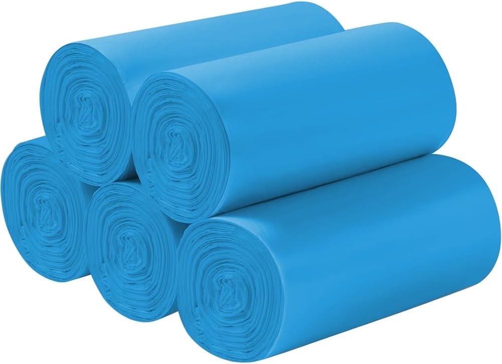 5 Rolls Small Trash Bags – 200 Counts Durable 4 Gallon Small Garbage Bags for home office kitchen Bathroom Bedroom Trash Can liners（Blue）