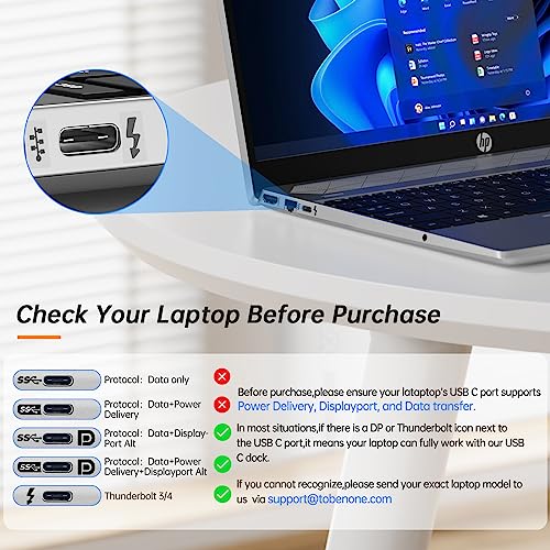 Tobenone UDS19 Usb C Laptop Docking Station Dual Monitor, 15-In-1 Usb C Dock With Dual Hdmi, 65W Power Supply thumb #8
