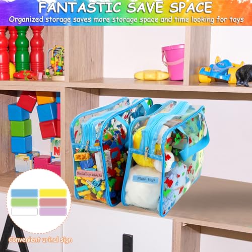 Image of 6 Packs Large Toy Storage Bags with Labels, Reusable Clear PVC Storage Bag, Travel Waterproof Organizer Bags (Blue-cute pattern)