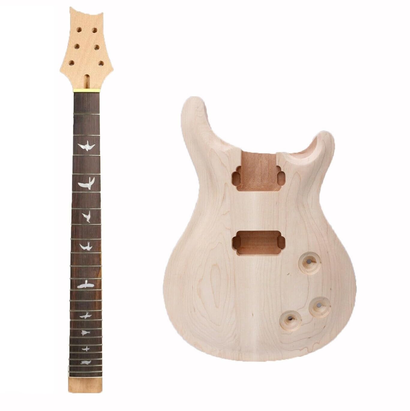 Kit per chitarra elettrica fai da te, manico in mogano a 22 tasti, in acero, con tappo intarsiato fine, corpo in mogano non rifinito (tastiera in palissandro e corpo in acero)