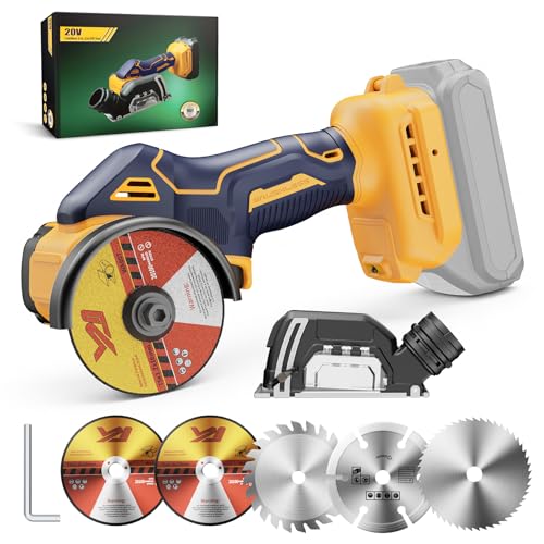 YEARTOP 3 Inch Cordless Cut Off Tool for De-Walt 20V MAX Battery, Mini Circular Saw 19500RPM with Adjustable Depth, 5 Blades for Metal, Wood, Plastic and Tile(No Battery)