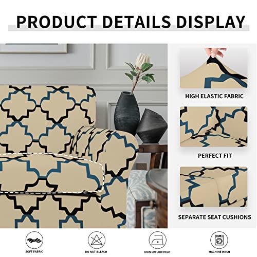 Image of Easy-Going 4 Pieces Stretch Sofa Cover for 3 Cushion Couch Washable | Sofa Slipcover for Stretch 3 Separate Sectional Cushion Couch - Furniture Protector for Pets, Kids Quatrefoil /Beige