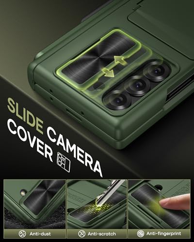 Image of for Samsung Galaxy Z Fold 6 Case with Card Holder & Hinge Protection & Slide Lens Cover, Built-in S Pen Holder & Screen Protector, Heavy Duty Rugged Wallet Phone Cover Case for Z Fold 6, Green