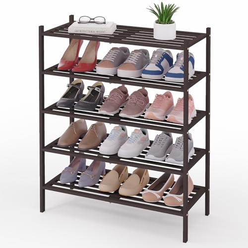 Image of Smiry Bamboo Shoe Rack, 5 Horizontal Slats, 5 Tier - 26.8 inch Wide, Brown