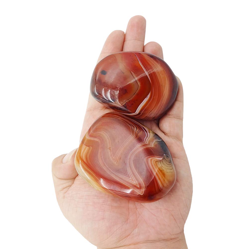 Orientrea Palm Stone-2 Pcs Sardonyx Banded Agate Stone Pocket Energy Stone, Smooth Healing Crystal Worry Stone