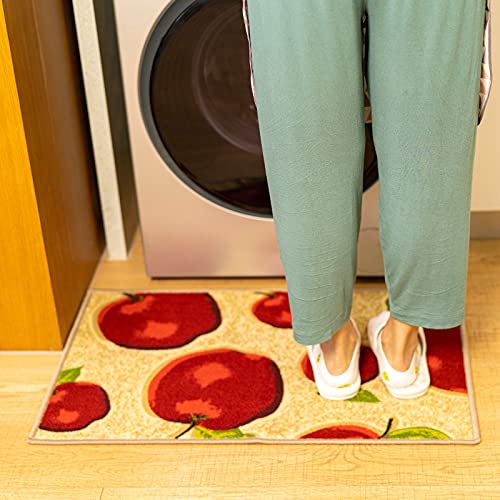 Scennew Kitchen Rugs And Mats Non Slip Kitchen Mat 2 Pcs Latex Backing Door Mat Floor Mat, 20''X32''+20''X59'', Apple #TOP6