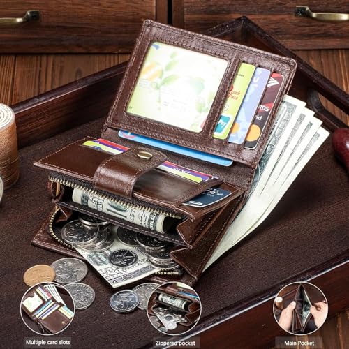 Genuine Leather Wallet for Men Slim Bifold RFID Shielding Minimalist Money Clip Card Holder Thin Front Pocket (Brown1)4