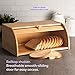 Klee Large Natural Bamboo Roll Top Wood Bread Box for Kitchen Countertop - Farmhouse Style Bread Boxes for Countertop NO ASSEMBLY Required